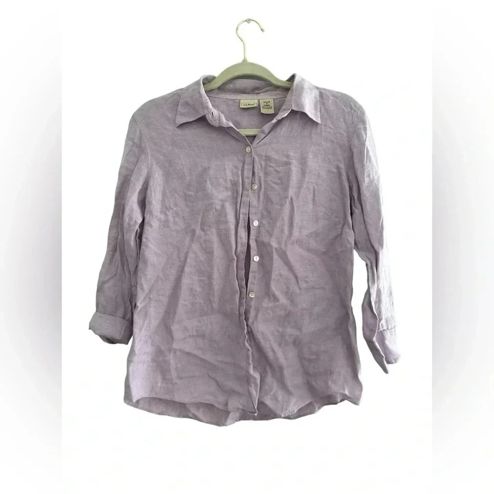 L.L Bean Lavender Purple 100% linen button down top
